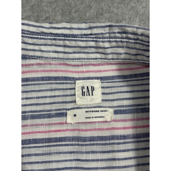 Gap Blue Pink Boyfriend Shirt Striped Linen Women Relaxed Coastal Button Up Sz M - Picture 8 of 9